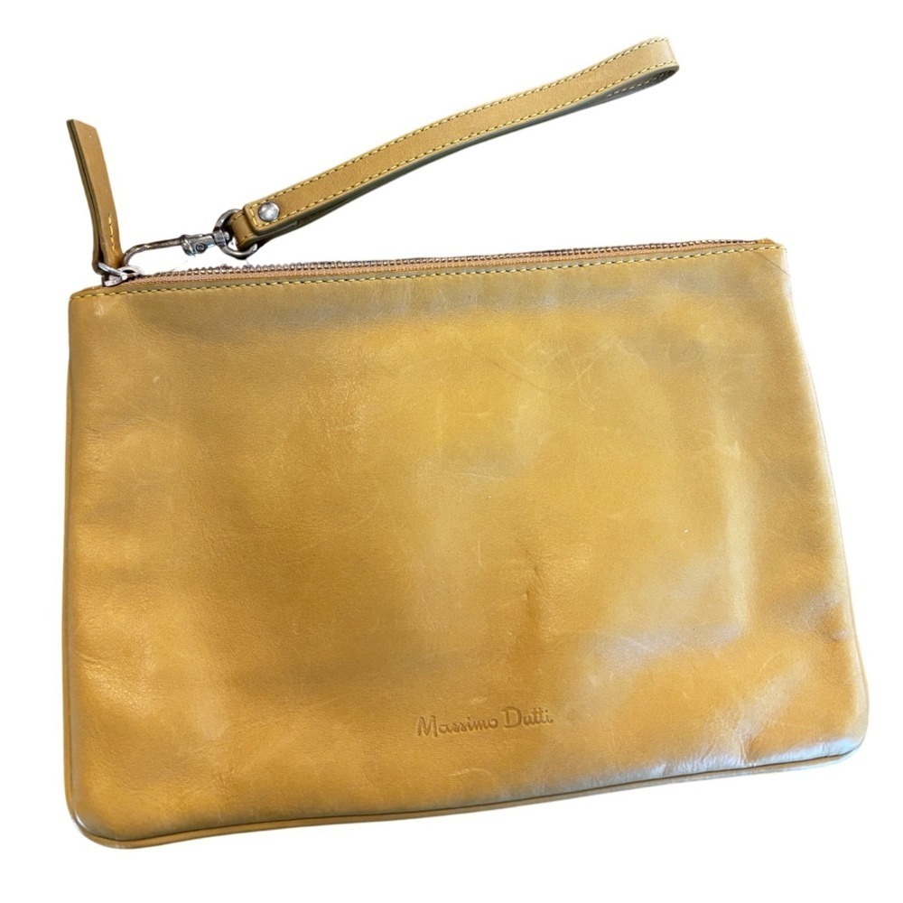 Massimo Dutti Leather Wristlet‎ Pouch Clutch Mustard Yellow